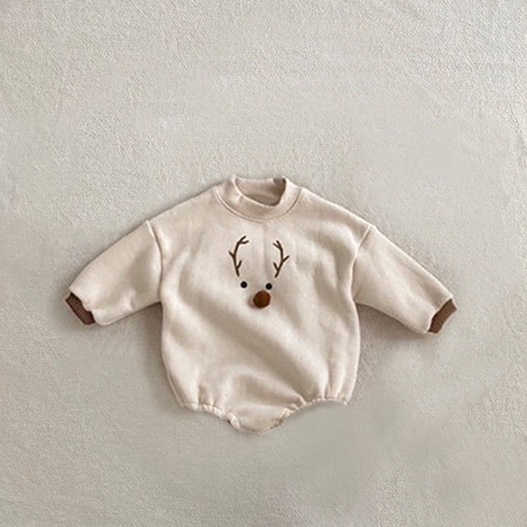 Baby Boy/Girl Christmas Elk Design Pattern Long Sleeve Bodysuit-kissminis