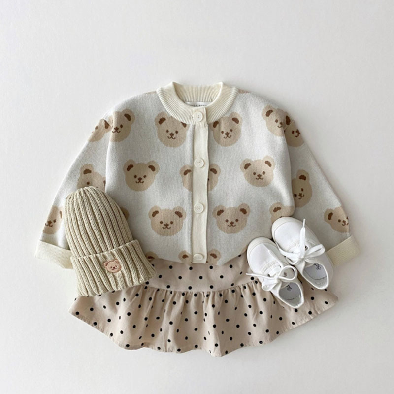 Baby Allover Bear Graphic Knitted Cardigan-kissminis