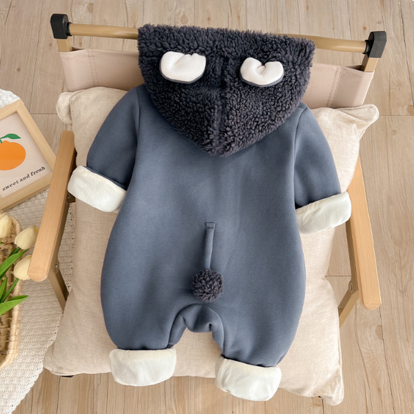 Baby Boy/Girl Cute Lion Design Winter Thicken Fluff Long Sleeve Hooded Romper-kissminis