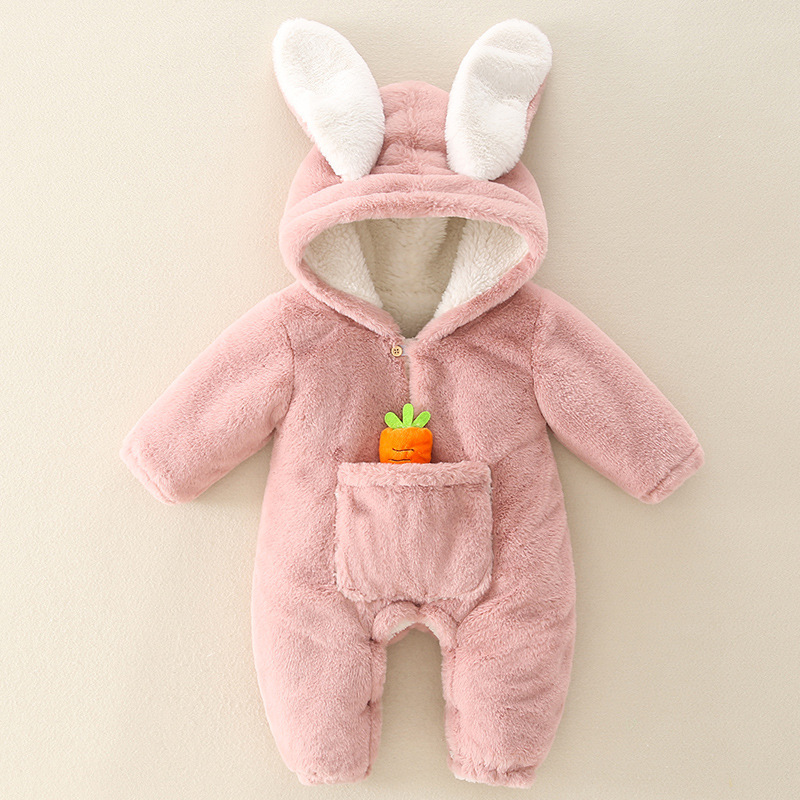 Baby Girl Cute Rabbit Ears and 3D Carrot Toy Fluff Long Sleeve Romper-kissminis