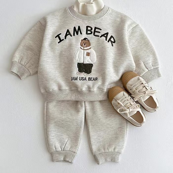 2pcs Baby Boy/Girl "I AM BEAR" and Funny Bear Print Long Sleeves Sweatshirt and Pants Set-kissminis