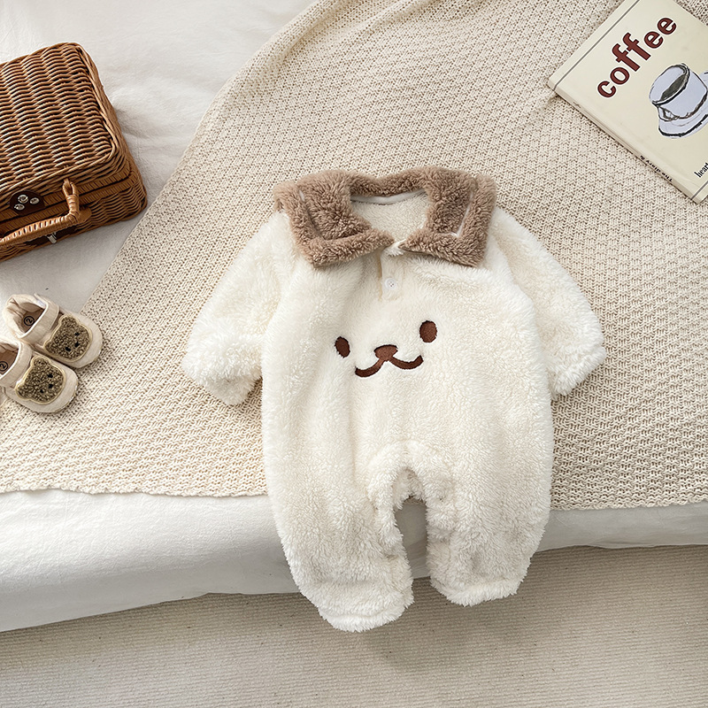 Baby Toddler Boy/Girl Cute Bear Design Winter Thicken Fluff Long Sleeve Romper-kissminis