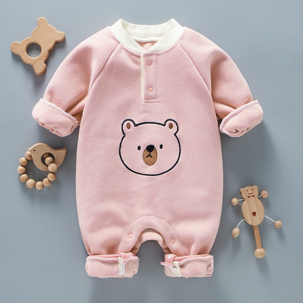 Baby Boy/Girl Cute Bear Pattern Solid Color Long Sleeve Romper-kissminis