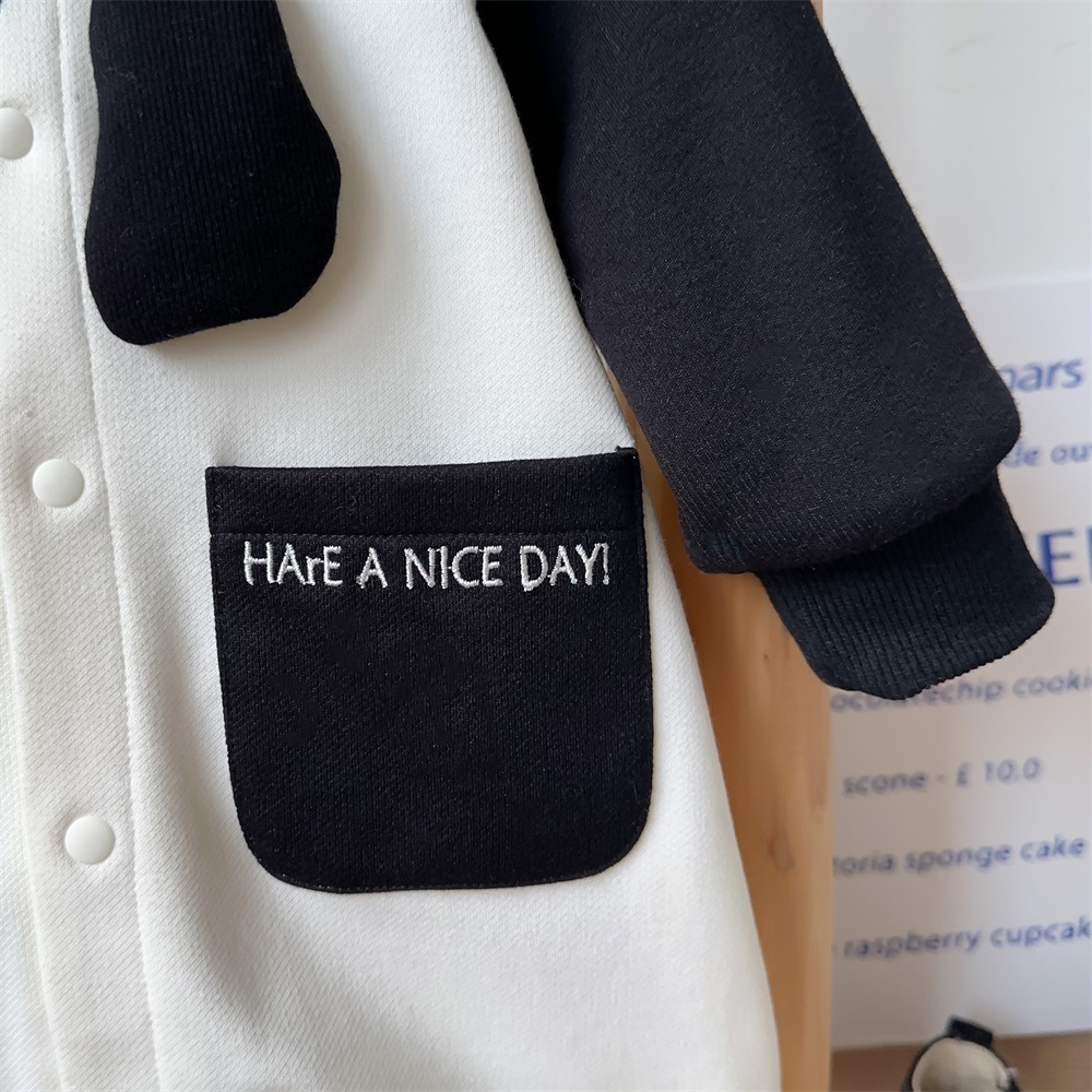 Dog-themed Design Pocket Black and White Romper