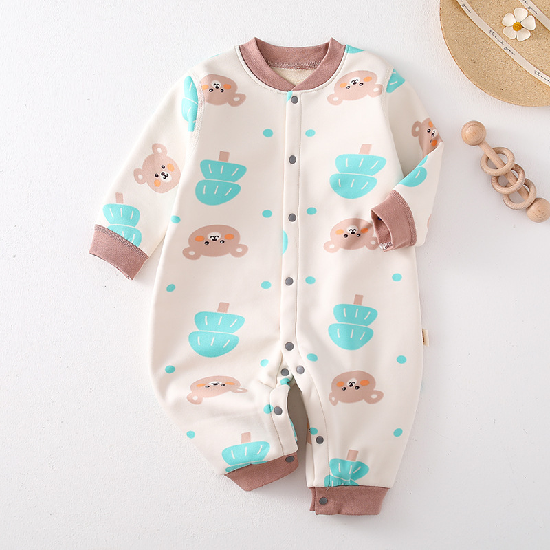 Baby Boy & Girl Cute Cartoon Animal Thicken Single Warmth Long Sleeve Romper-kissminis