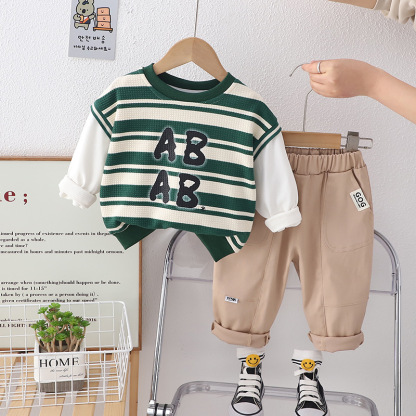 2pcs Toddler Fashion Letter Strip Sweatshirt and Pant Set-kissminis