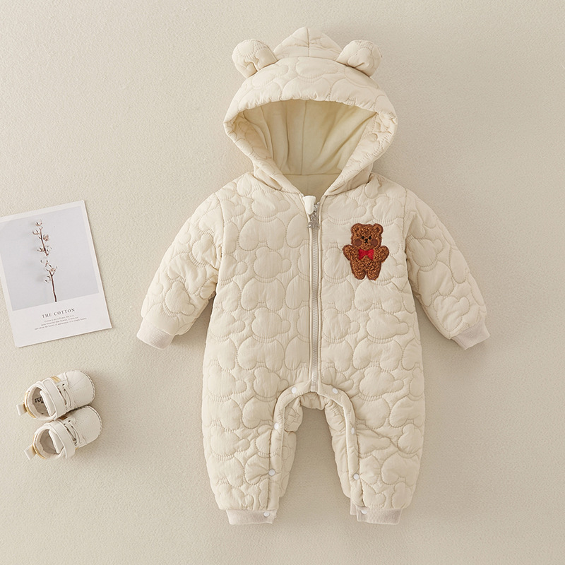 Baby Boy/Girl Cute Bear Pattern and Bear Ears Design Long Sleeve Hooded Romper -kissminis