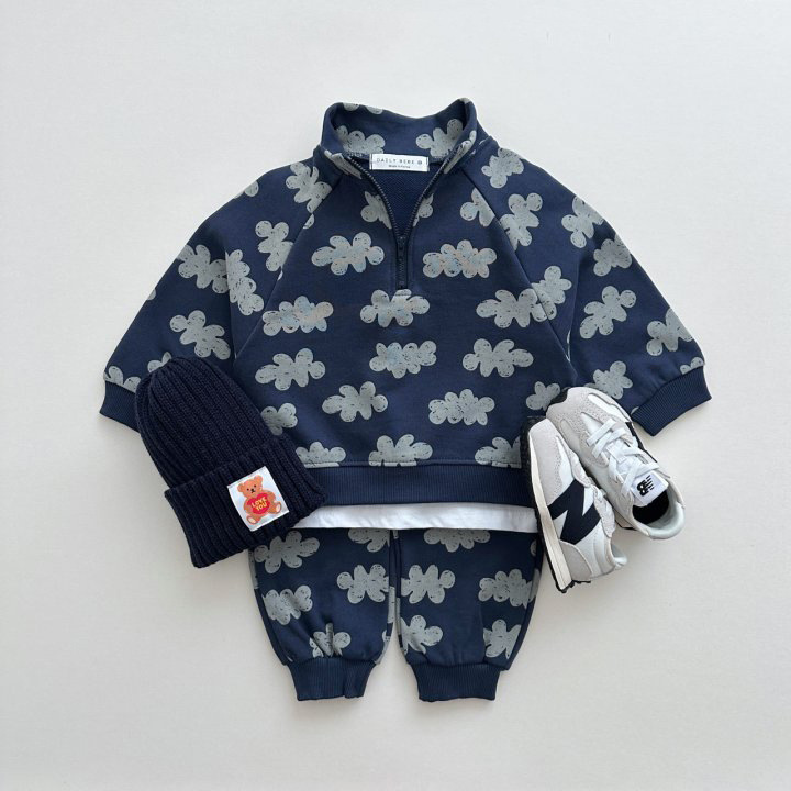2pcs Toddler Boy/Girl Cloud Print High Neck T-Shirt and Pants Set-kissminis