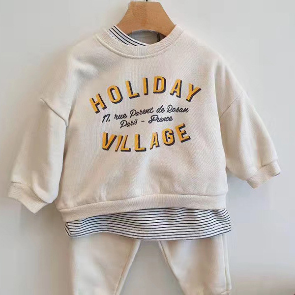 2pcs Boy/Girl Personalized Lettered Terry Cotton Long Sleeves Sweatshirt and Pants Set-kissminis