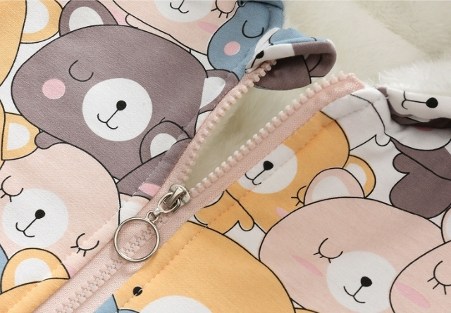 Baby Boy/Girl Winter Cartoon Allover Thicken Fuzzy Hooded Long Sleeve Romper-kissminis