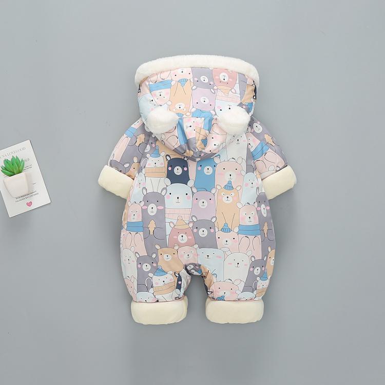 Baby Boy/Girl Winter Bear Allover Thicken Hooded Fuzzy Long Sleeve Romper-kissminis