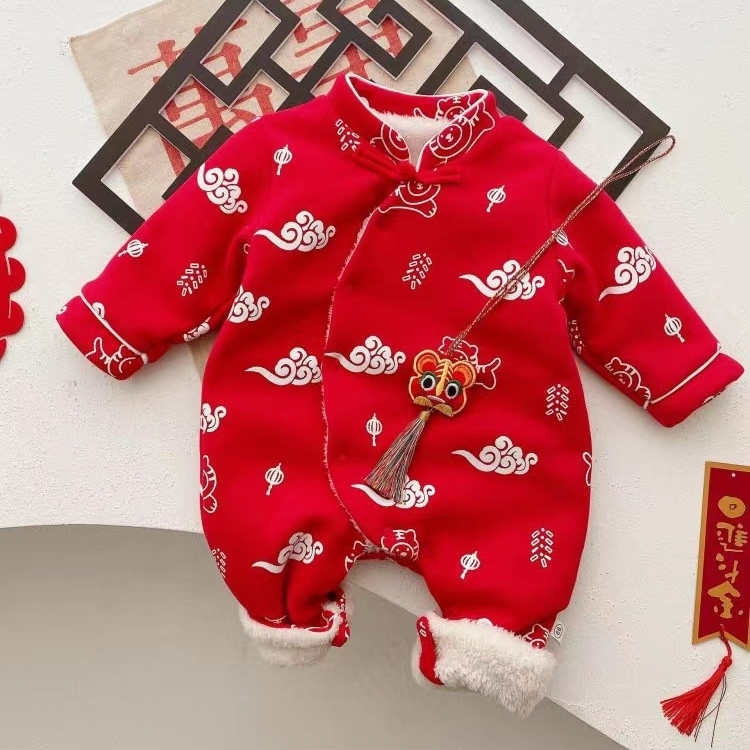 Baby Winter Thicken Allover Tiger Graphic Chinese New Year Style Romper-kissminis