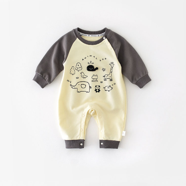 Small Animal Print Baby Solid Color Romper-kissminis