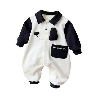 Dog-themed Design Pocket Black and White Romper