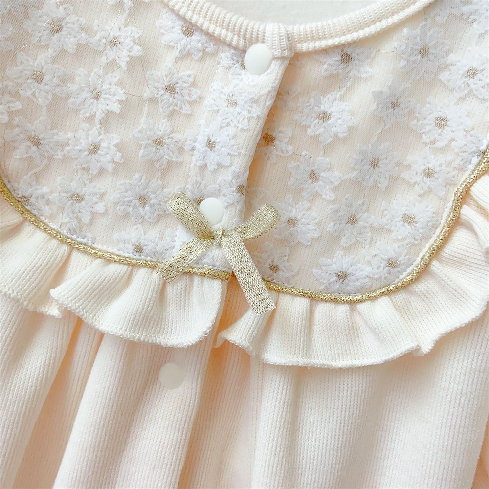 Baby Girl Cute Princess Style Solid Color Allover Flower Embroider Long Sleeve Romper-kissminis