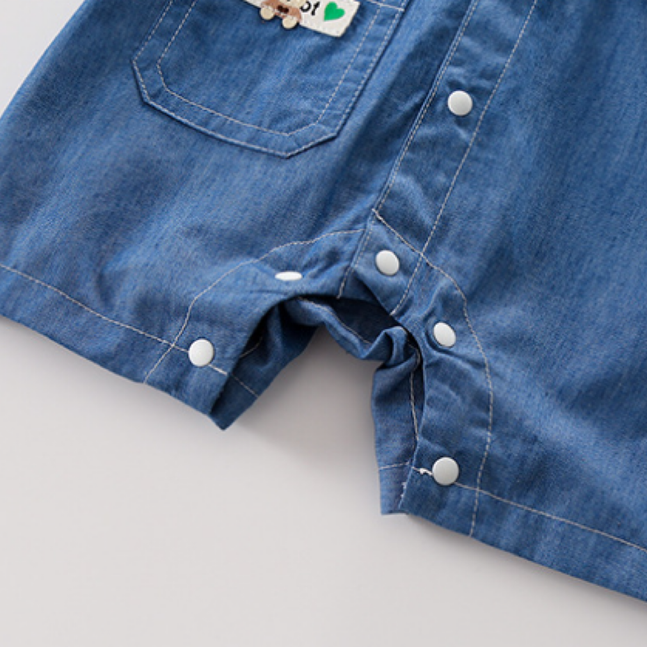 Newborn Baby Ruffle Sleeve Breathable Denim Animal Doll Romper
