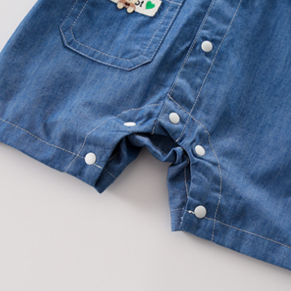 Newborn Baby Ruffle Sleeve Breathable Denim Animal Doll Romper