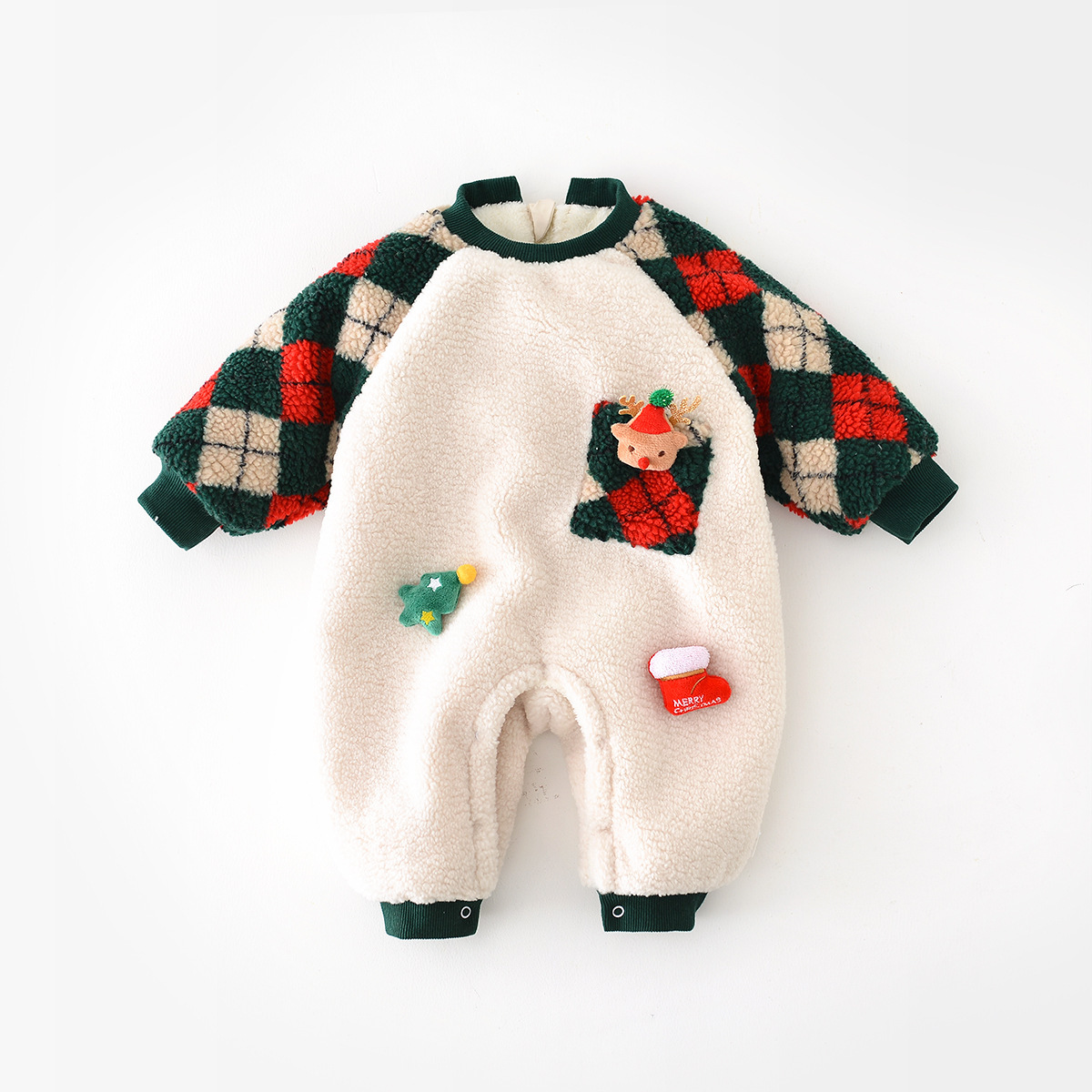 Winter Baby Boy/Girl Christmas Bear Plaid Long Sleeve Romper-kissminis