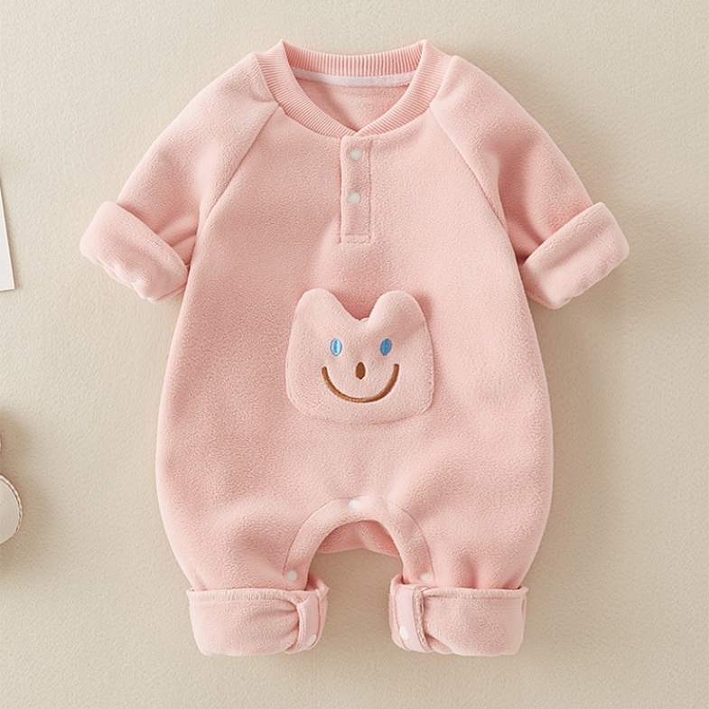 Baby Boy/Girl Smile Face Patch Long Sleeve Thick Romper-kissminis