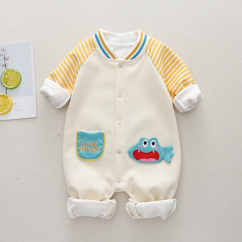 Baby Boy/Girl Stripe Line Dinosaur Graphic Romper-kissminis