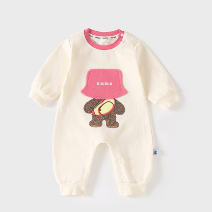 Baby & Girl Cute Hat Cartoon Print Long Sleeve Romper-kissminis