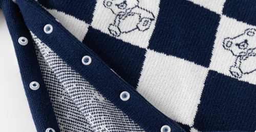 Baby Boy/Girl Allover Cute Bear Pattern Plaid Knitted Long Sleeve Romper-kissminis