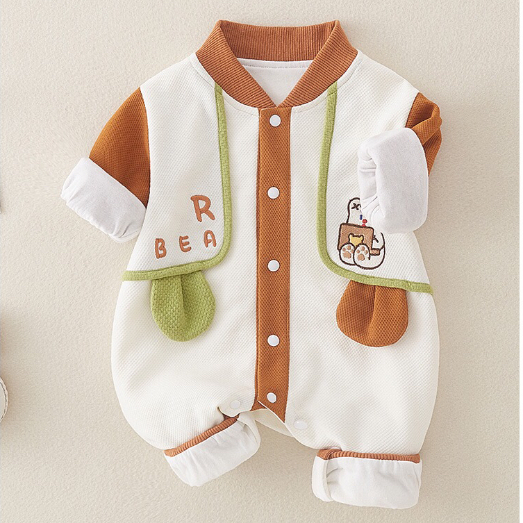 Baby Boy Embroidered Reading Bear Print Romper-kissminis