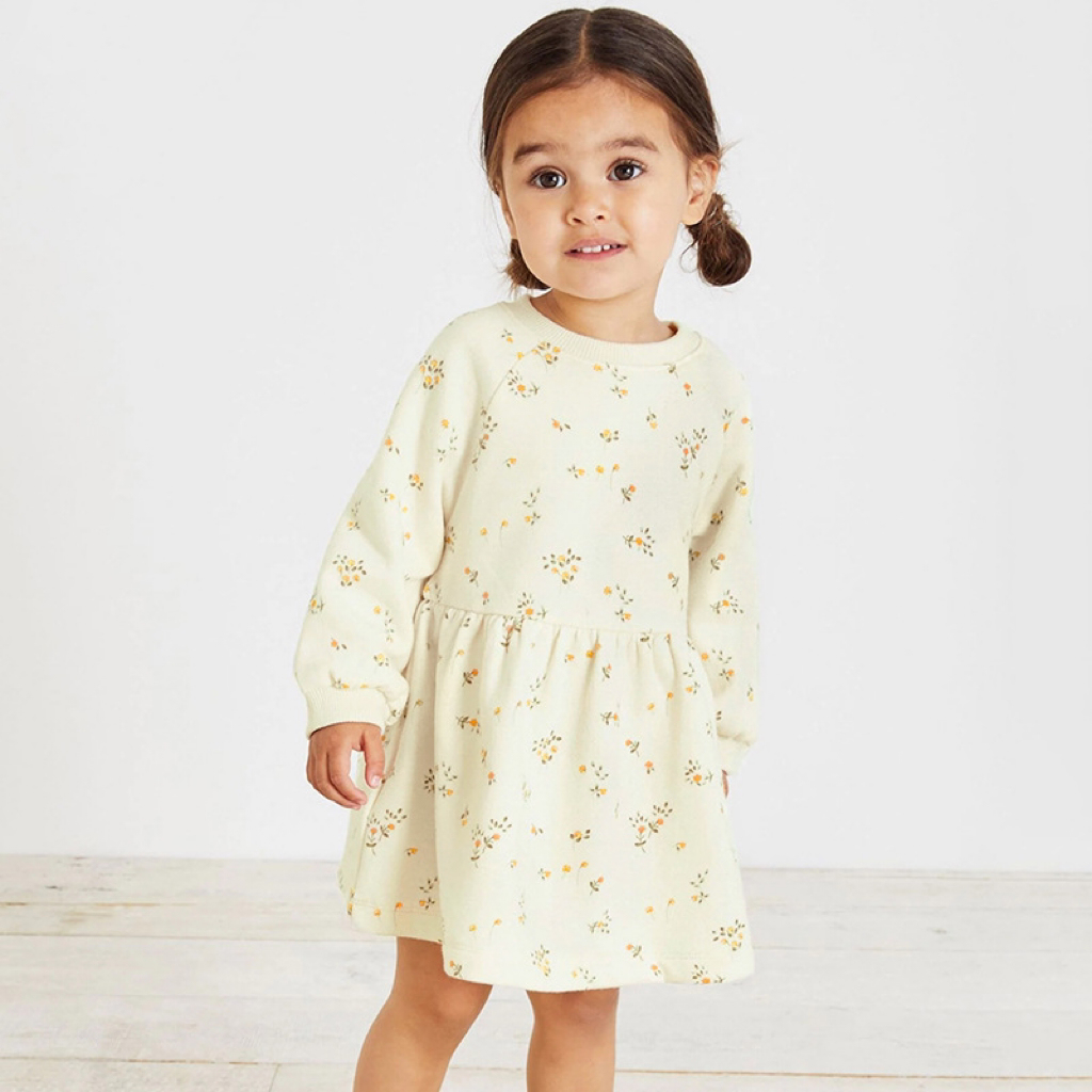 Baby Toddler Girl Allover Floral Pattern Long Sleeve Dress-kissminis