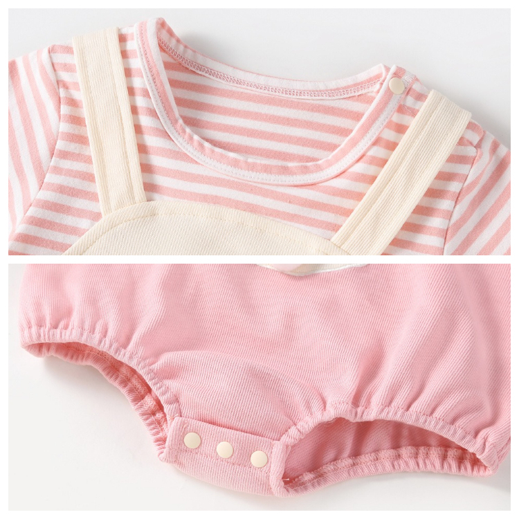Baby Girl Mock Two Pices Rabbit Pattern Short Sleeve Romper-kissminis
