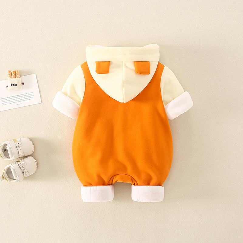 Baby Boy & Girl Winter Fish Graphic Thicken Hooded Long Sleeve Romper-kissminis