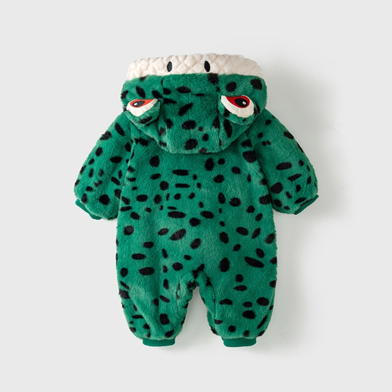 Winter Baby Boy/Girl Cute Little Frogs Design Fluff Long Sleeve Hooded Romper with Red Tie-kissminis