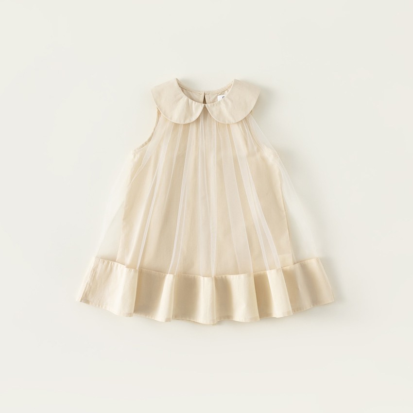 Baby Toddler Girl Peter Pan Collar Solid Color Double Chiffon Splicing Sleeveless Dress