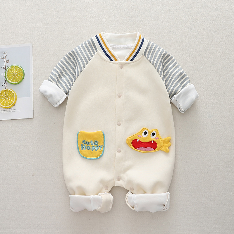 Baby Boy/Girl Stripe Line Dinosaur Graphic Romper-kissminis