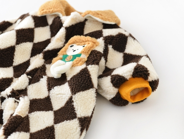 Winter Baby Boy Bear Plaid Graphic Fluff Long Sleeve Romper-kissminis