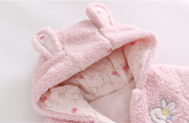 Baby Girl Cute Cartoon Rabbit Thicken Warmth Long Sleeve Romper-kissminis
