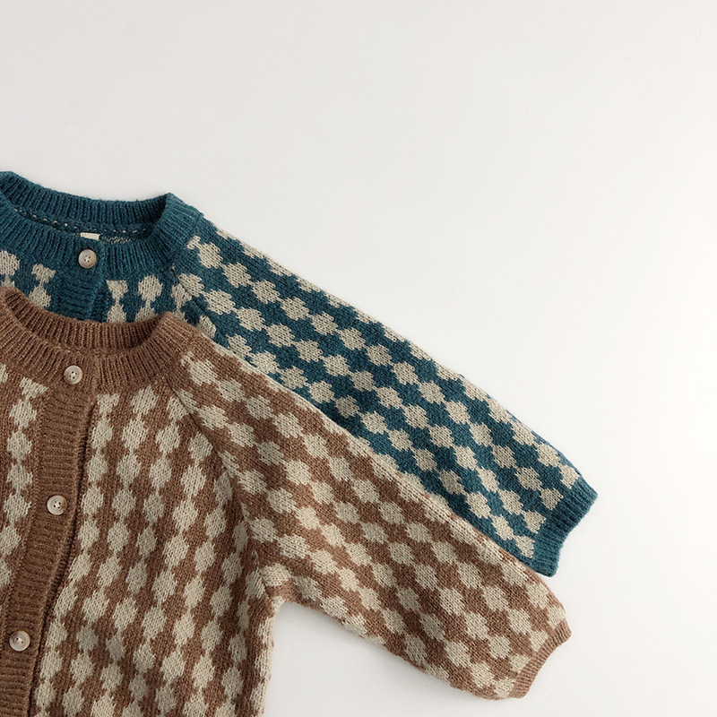 Toddler Winter Boy/Girl Allover Plaid Pattern Knitted Sweatshirt-kissminis