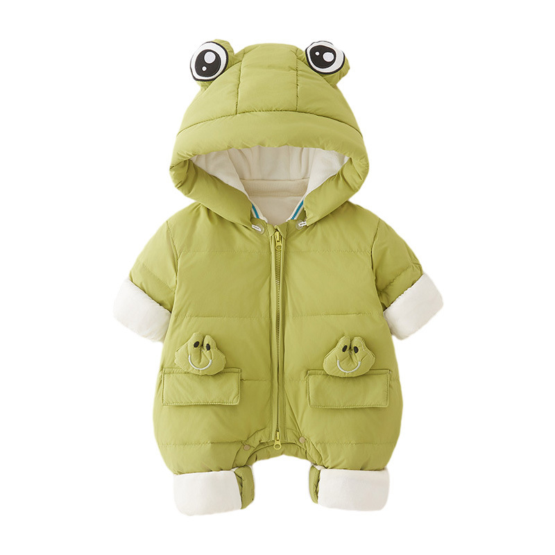 Baby Boy/Girl Cute Little Frogs Design Winter Feather Removable Hat Romper-kissminis