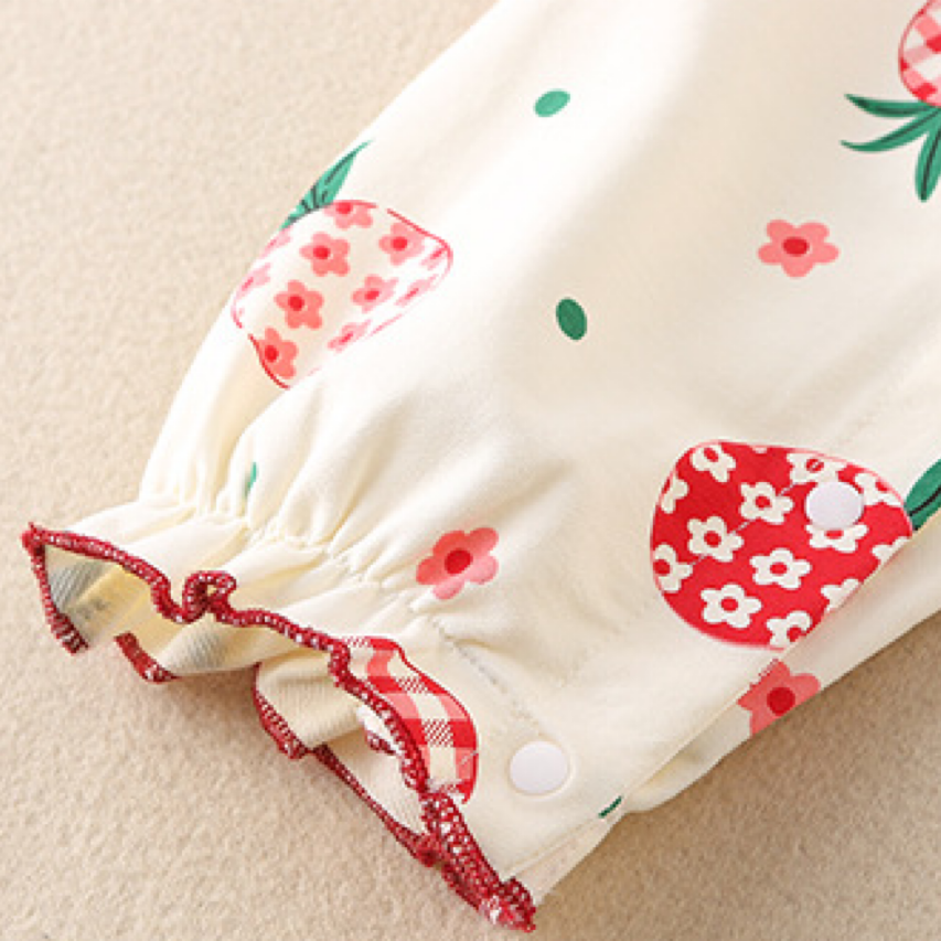 2pcs Baby Girl Allover Red Pineapple Print Plate Buckle Ruffle Flounce Casual Romper with Hairband Set