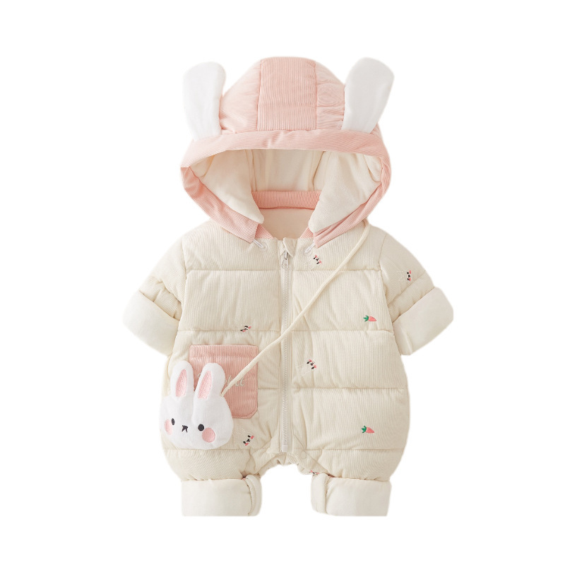 Baby Boy/Girl Winter Thicken Cute Bear and Rabbit Pattern Long Sleeve Hooded Romper-kissminis