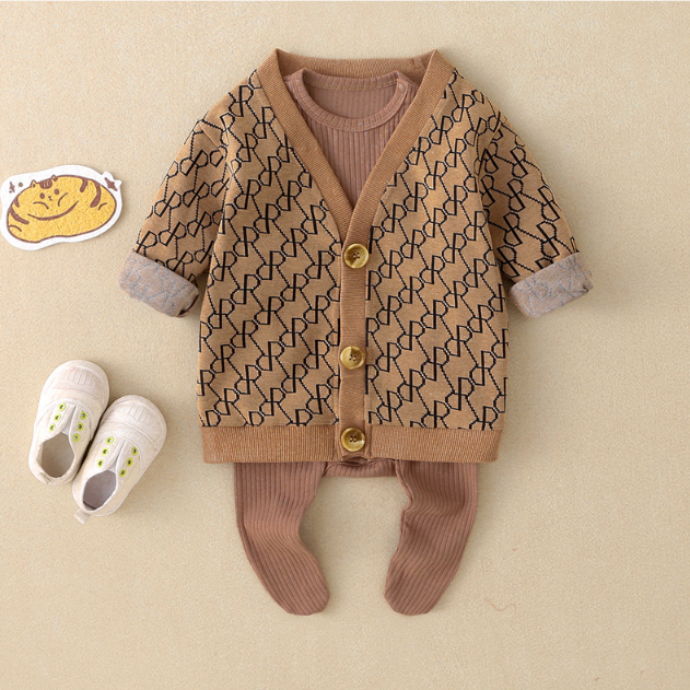 3pcs Baby Boy/Girl Mature Style Long Sleeve Sweatshirt and Bodysuit and Pants Set-kissminis