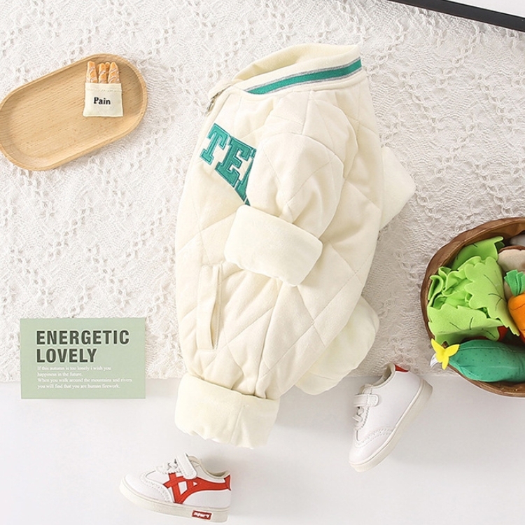 Baby Boy/Girl Letter Embroidery Long Sleeve Fluff Zipper Romper-kissminis