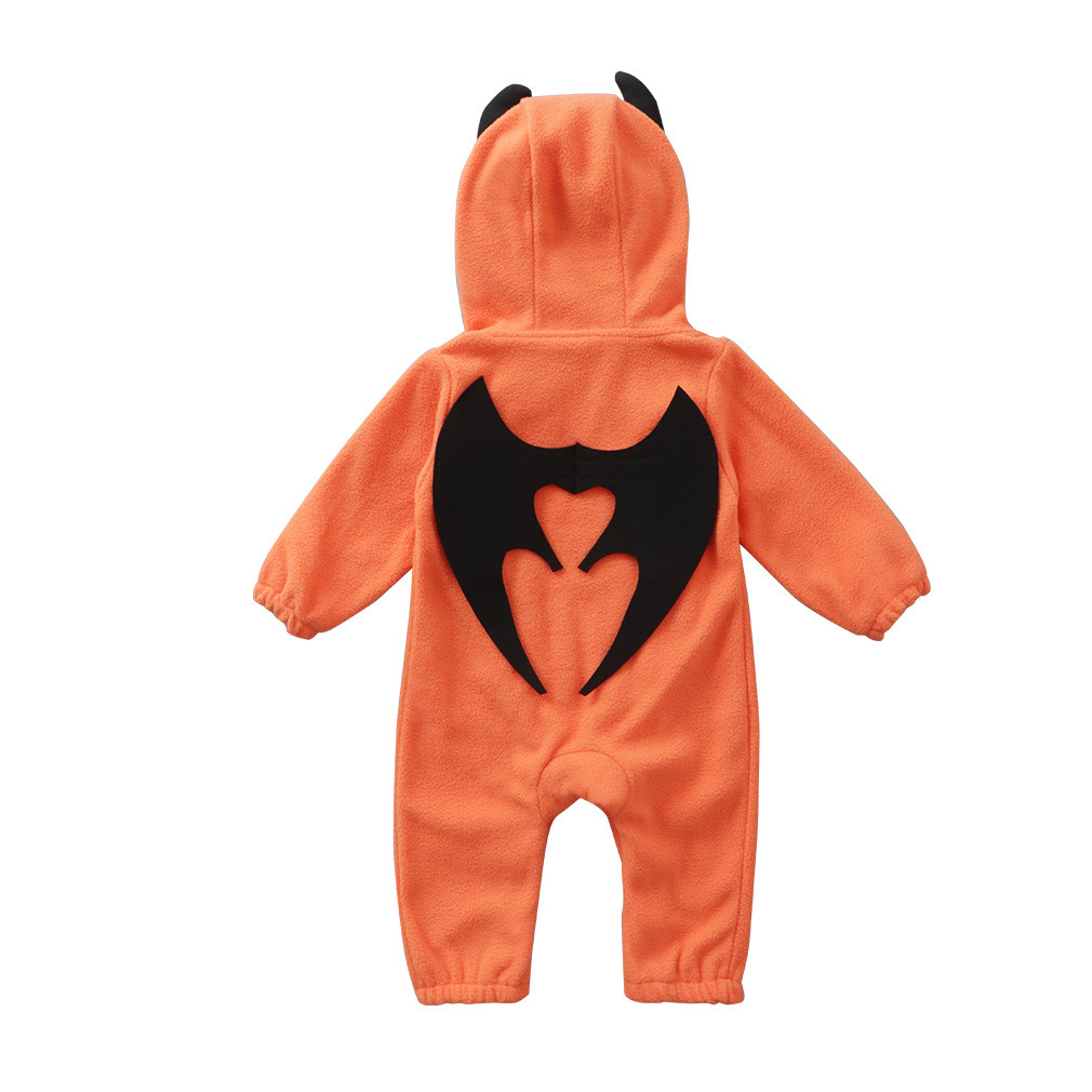 Baby Wacky Pumpkin Cartoon Print Hooded Romper-kissminis