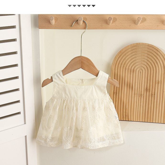 White Sleeveless Lace Adorned Top and Blue Denim 2PCS Shorts Set