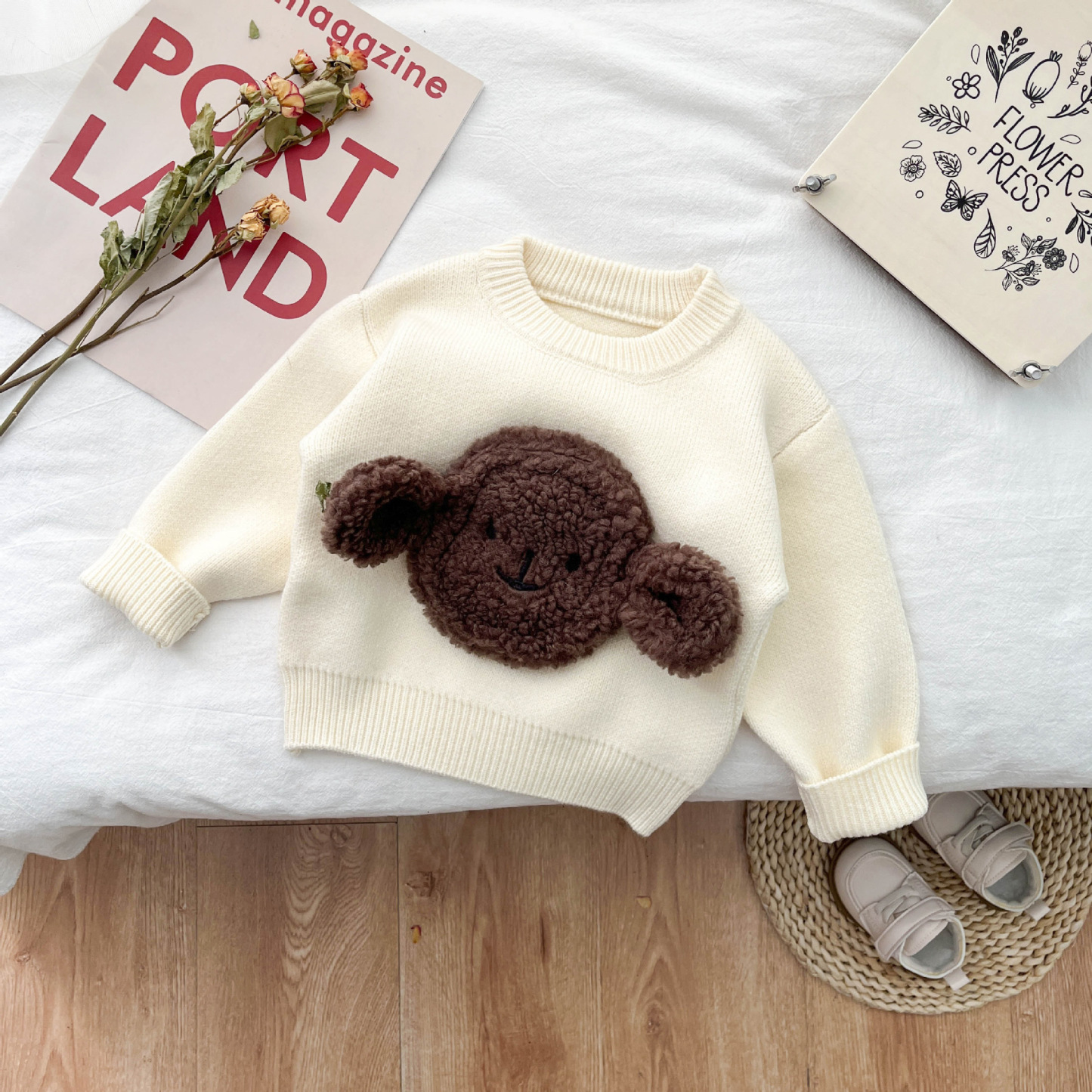Baby Boy/Girl Ins Style 3D Big Ears Puppy Pattern Solid Color Long Sleeves Sweatshirt -kissminis