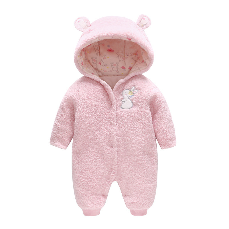 Baby Girl Cute Cartoon Rabbit Thicken Warmth Long Sleeve Romper-kissminis