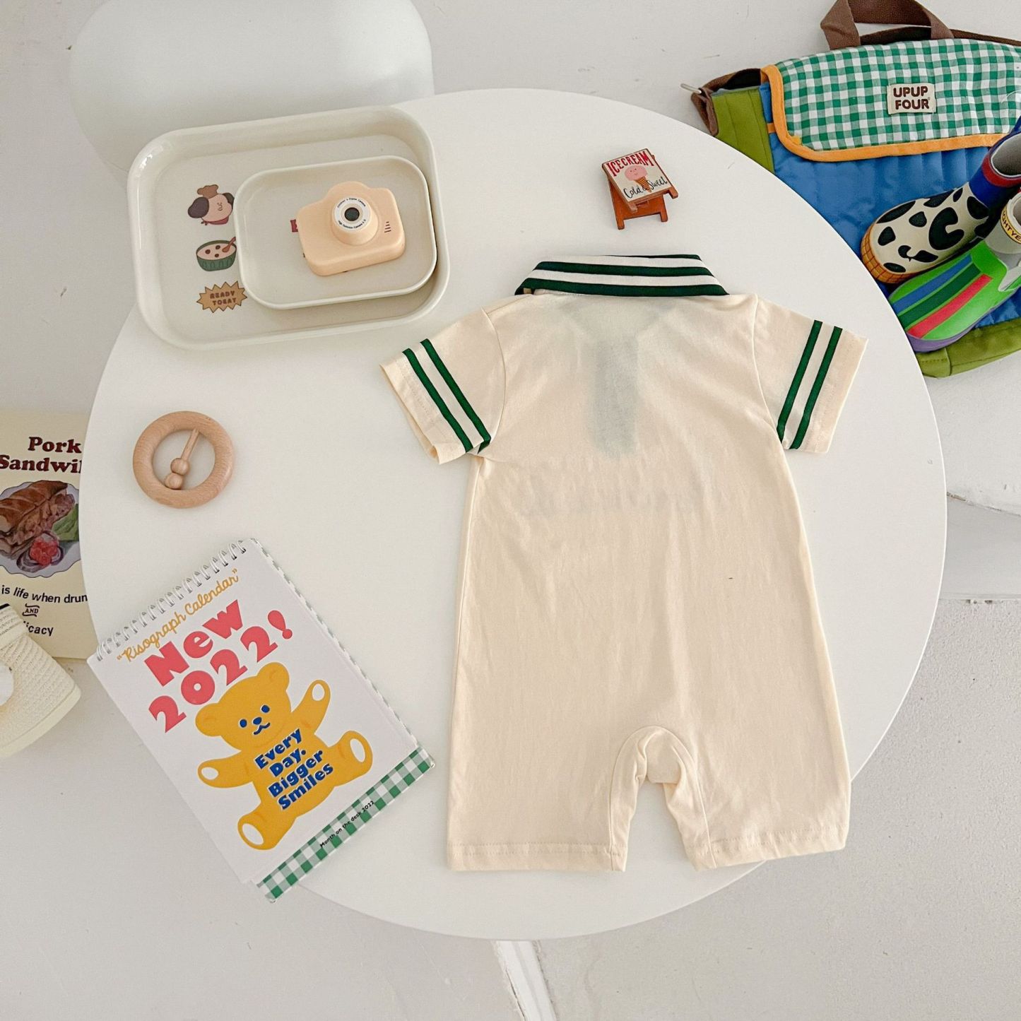 Baby Boy Lapel Letter Print Romper -kissminis