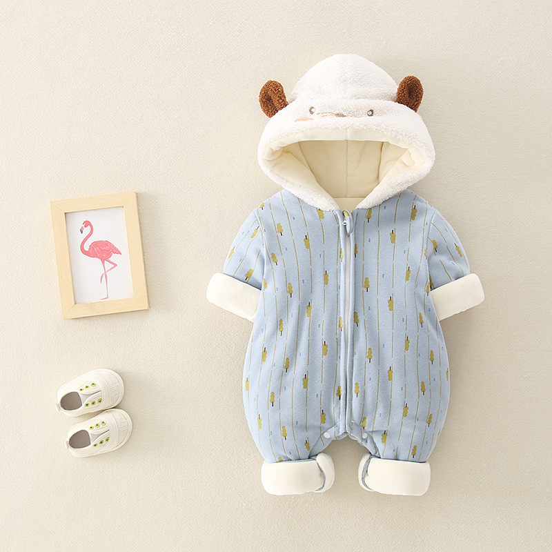 Baby Boy/Girl Cute Animal Pattern Color Block Long Sleeve Hooded Fluff Romper-kissminis