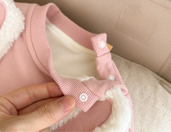 Baby Girl Cute Rabbit Design Solid Color Fluff Long Sleeve Romper and Hat Set-kissminis