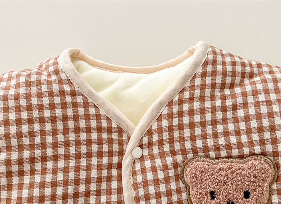 Baby Boy/Girl Cute Bear Pattern Plaid Long Sleeve Romper-kissminis