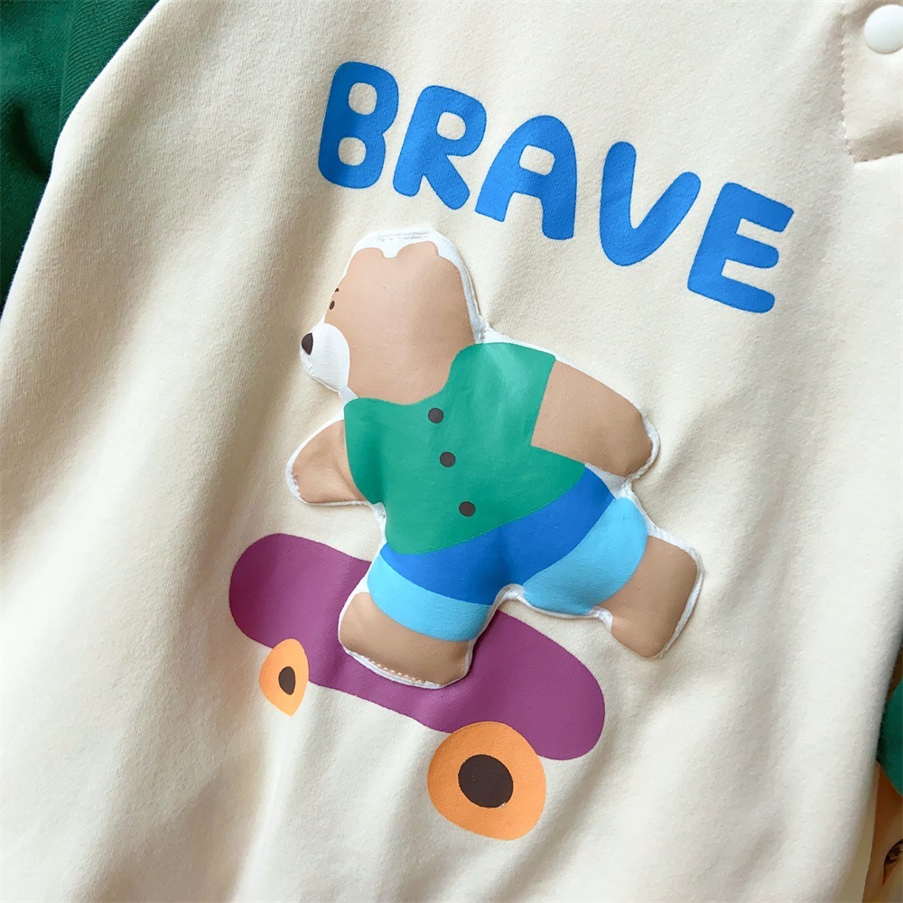 Baby Boy/Girl Bear and Puppy Patch Long Sleeve Romper-kissminis